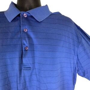 Divots Golf‎ Polo Shirt Long Sleeve Striped Moisture Wicking Blue XL